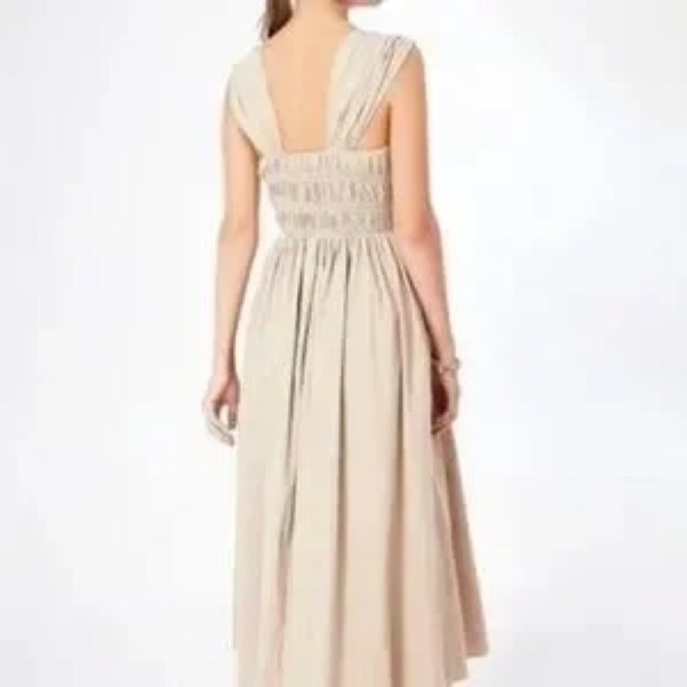 Pomander Place Noah Beige Smocked Midi Dress - Picture 2 of 3